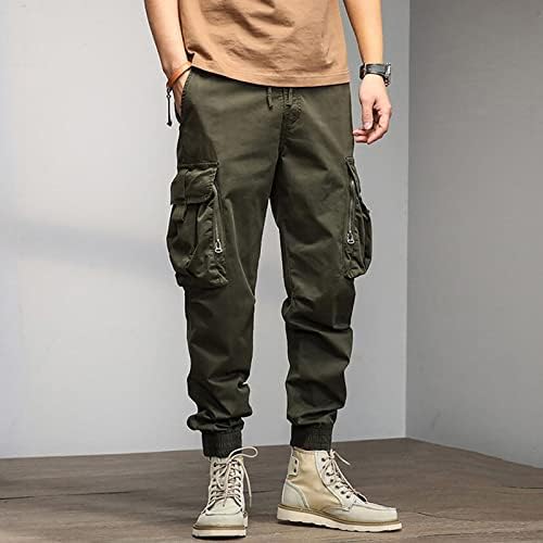 MIASHUI House 6 Мъжки Модни Ежедневните Свободни Памучни Панталони Големи Размери с джобове Дантела, Обикновен Мъжки Панталони-Карго