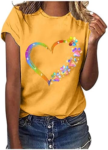 Дамски Тениски с принтом на Сърцето, Основни Летни Блузи, Ежедневни Свободна Блуза, Риза, Модна Тениска С кръгло деколте, Мека Удобна