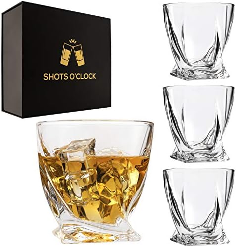 Комплект от 4 Крученых чаши премиум клас- Елегантни чаши за уиски за уиски, Малцово - Старомодна комплект чаши за вино в кутия за Подарък