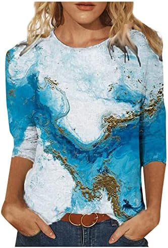 Модни Блузи за Жени, Модни Тениска с принтом, Ризи с кръгло деколте и 3/4 ръкави, Летни Ежедневни Блузи 2023