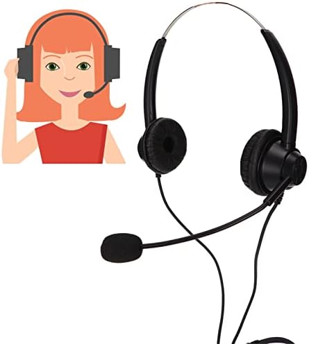Телефонна Слушалка ASHATA, Шумоподавляющий Слушалки, Двоен конектор 3.5 мм, Binaural Слушалки с Кабел, с Регулируема сила на звука с микрофон за Кол-центрове, Телемаркетинг,