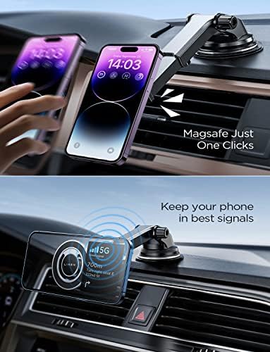 GERI е Съвместим с автомобилен монтиране Magsafe за iPhone, 16 силни постоянни магнити Титуляр за телефона на таблото [Супер усвояването]