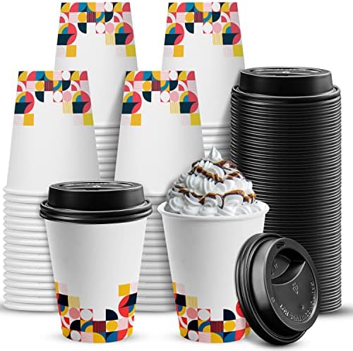 Charmount [100 Опаковки за Еднократна употреба, чаши Кафе на обем 12 мл С Капак, пълна Плътни Картонени Чаши за напитки Кафе, Чай, Горещ