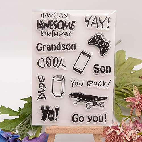 Arbuya Зашеметяващ Прозрачни Печати върху Рожден Ден с Надпис YAY Cool Dude You Rock Силиконови Печати за Направата на Картички, Бижута