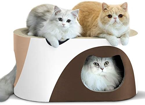 ComSaf Голяма Котешка Когтеточка за почивка, Къща-Когтеточка за котки от Гофриран картон с Отвор, Голям Разтегателен диван-Шезлонг за