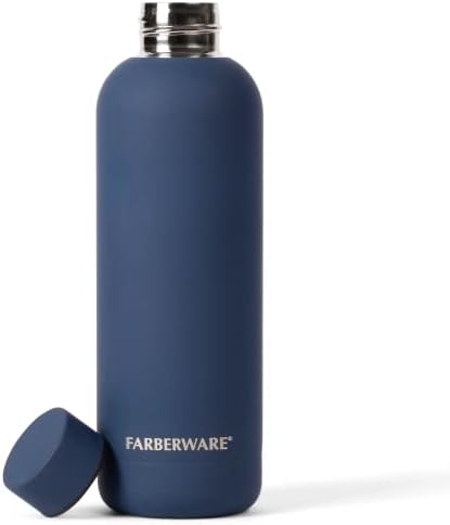 Бутилка за вода Farberware от неръждаема стомана, 48 часа на студено, 12 часа топла, с двойни стени, запечатани, без пот (16 унция, синьо)