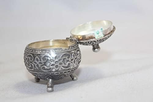 Бижута На Раджастан Антични Ковчег Супари Финансирани Индия Стерлинговое Сребро 925 Проба С Глоба Ръчно Гравиран Подарък B62