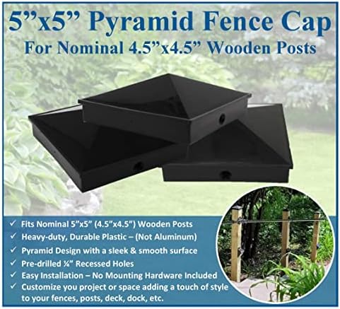 номинален размер 5x5 (4,5 х 4,5 ) Пластмасов Пирамидална Винил Капачка за зидани огради с предварително просверленным дупка в Черен или