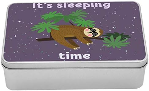 Лидице Скоростна Ambesonne Ленивец, Cartoony Герой Спи на Дърво, Животно в Джунглата на Тема Нощно Небе, Преносим Правоъгълна Метална