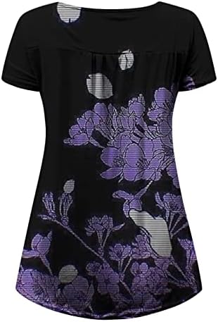 Блуза С Цветен Модел, Дамски Памучен Блуза с Кръгло Деколте и Копчета, Плиссированный Топ с Рюшами Тениска за Момичета, HF