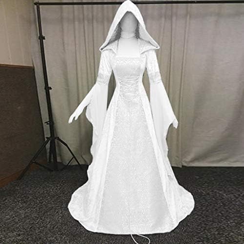 Рокля вещица, жена винтажное рокля-наметало на вещица с качулка, ръкав тръба, Средновековна сватбена рокля, рокля за cosplay на Хелоуин