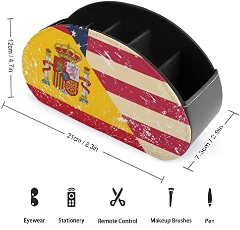 Американски и Испански Ретро Флаг, Държач за Дистанционното управление на Телевизор с 5 Отделения, Кутия от Изкуствена Кожа, Органайзер