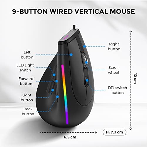 Ергономична Безжична мишка ECHTPower, Вертикална Мишка с приемник на 2.4 Ghz, Тиха Мишка с Регулируема резолюция от 1000/1600/2400 точки
