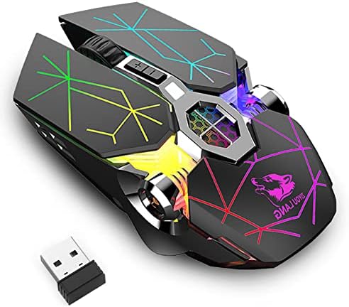 Безжична Детска Мишката Atrasee, Акумулаторна Компютърна мишка с честота 2,4 Ghz, Оптична мишка RGB с 3 Регулируеми DPI, 7 Бутони, с