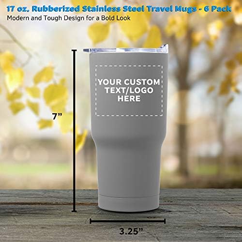 Персонални 17 грама. Гумирани Пътни чаши от неръждаема стомана - 6 опаковки - Потребителски текст, лого - Сив
