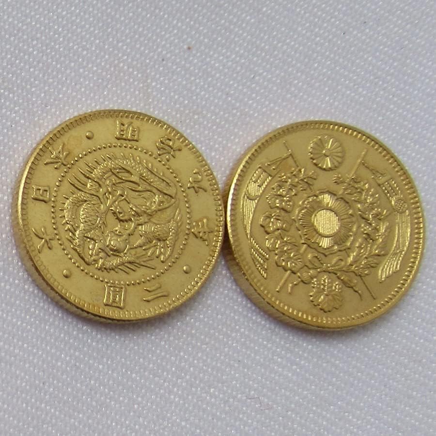 Японска Златна Монета 2 Юана Мейджи 9-Годишната Позлатен Копие на Възпоменателни монети