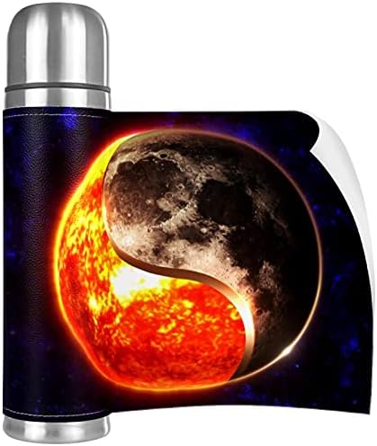Термос от неръждаема Стомана с вакуумна изолация Космическото Слънце и Луна Ин Ян, 16-унция, Множество Запечатани Бутилка за вода, без