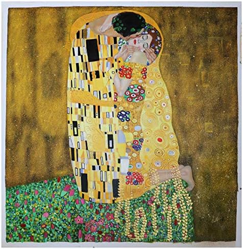 Целувката - Густав Климт, Ръчно рисувани с маслени бои, в стил ар нуво, Двойка, обнимающаяся на Пищна поляна, Голяма Красива картина
