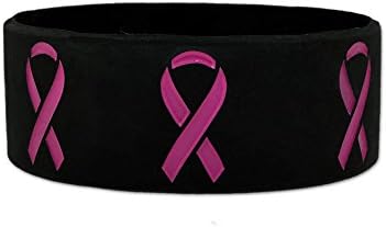 PinMart Black - Лента за Информиране за рака на гърдата, Широка Гума Силикон Гривна