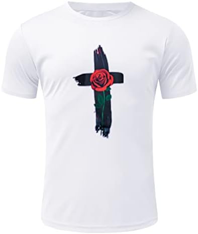 XXBR, Мъжки Летни тениски с къс ръкав, Базова Тениска с кръгло деколте и принтом на Исус на Кръста и Розата, Ежедневни Безплатни Тениски