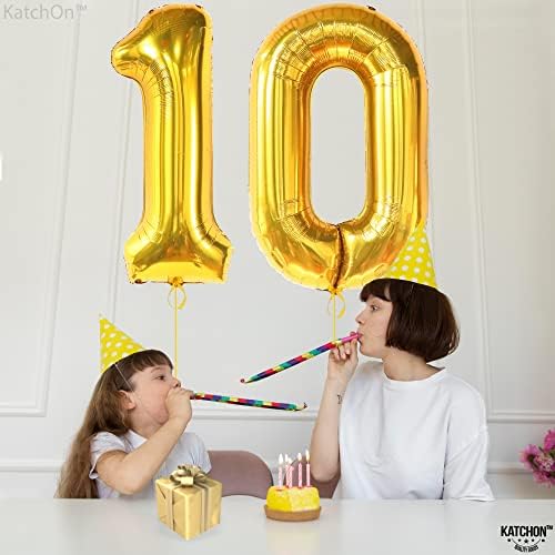 Катчон, Златен балон с номер 10, 40 инча | балон с номер 10 за украса на 10-ти рожден ден за момчета | Златен балон с номер 10 за украса