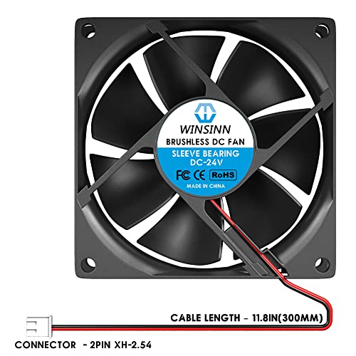 WINSINN DC 80 мм Вентилатор 24 В 8025 волант Бесщеточного охлаждане 80 мм x 25 мм 2PIN (опаковка от 2 бр.)