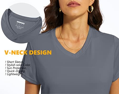 Дамски тениски TACVASEN UPF 50 +, Слънчеви Блузи с V-образно деколте и къс ръкав, бързо съхнещи Тениски за Разходки, Бягане, Тренировки