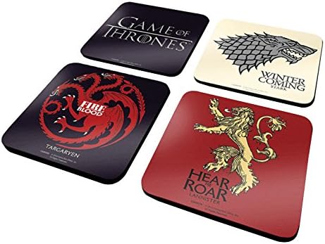 Комплект от 4 Подстаканников Game of Thrones Официалната Защитно покритие за напитки от Меламин с Корк в основата, Многоцветен, 10 x