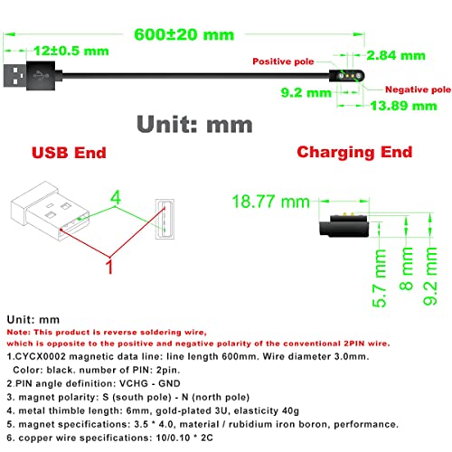 Кабел за зареждане Умни часа Desong, 2-Пинов 2,84 мм Магнитен Засмукване USB-Кабел За Зареждане D07 D08 D09