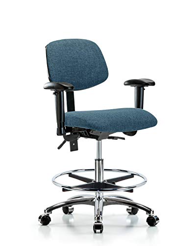 Стол-пейка LabTech за сядане LT42099 Среден размер, Тканевое, Хромированное Основа / Подлакътници / Пръстен за крак / Ролки, Синьо
