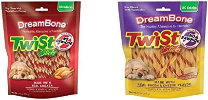 Пръчици за дъвчене DreamBone Twist Пръчици за кучета, без сыромятины, Приготвени от тази пиле, 100 броя в опаковка, както и туист-пръчици