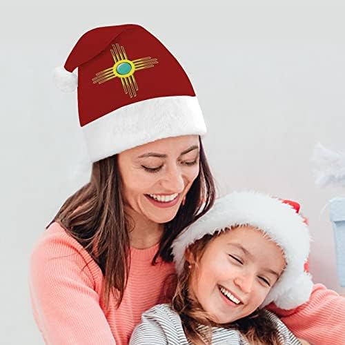 Коледна Шапка с Логото на Kostadin Sun Pueblo-Ню Мексико, Шапка на Дядо Коледа за Възрастни Унисекс, Комфортна Класическа Коледна Шапка