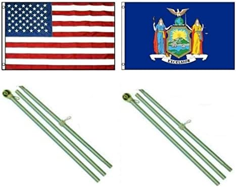 AES 3x5 3 'x5' СЪЕДИНЕНИ Американски Флаг на щата Ню Йорк от Две 6-инчови Алуминиеви Флагштоками с Отточна езда