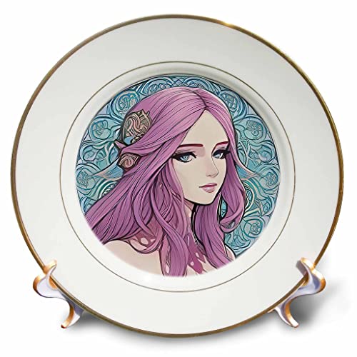 3розная Жена в стил ар нуво. Очарователна принцеса с лилава коса - Подарък за чинии (cp-376027-1)