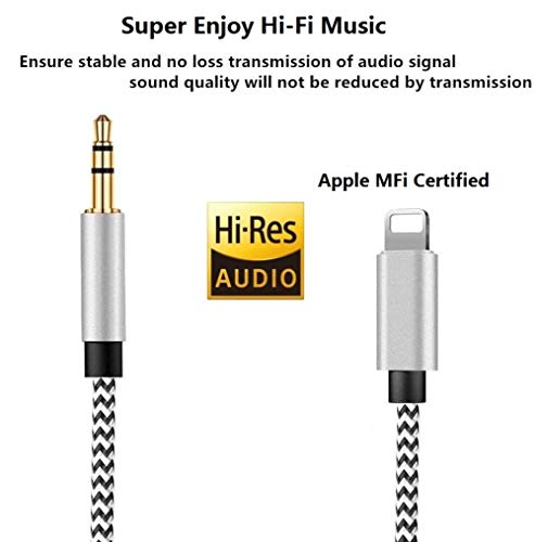Кабел Aux за iPhone, 2 опаковки 3,3 фута [Сертифициран от Apple Пфи] Кабел-адаптер Lightning-3.5mm Aux Audio, Съвместим с iPhone 14 13