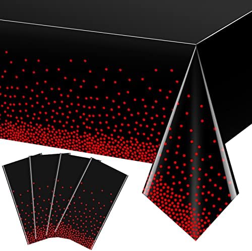 4 Опаковки Пластмасови Покривки на Червено-Черна точка, Правоъгълно Пластмасово Еднократно покритие под формата на Конфети в Червената
