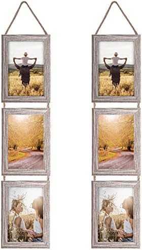 Комплект Окачване Тройни рамки за снимки Lavezee 4x6, Селски Вертикална рамка с 6 Дупки, Предназначена за показване на Фотооткрытки с