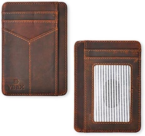 VBAX Мъжки Тънък Портфейл RFID Кожена Минималистичен Преден Джоб За Притежатели на кредитни карти (Реколта кожа)