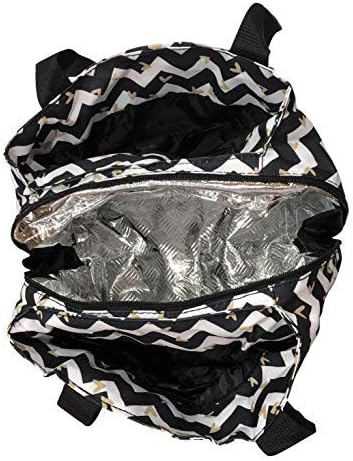 Nicole Miller от Ню Йорк, Изолирано Водоустойчива чанта-хладилник за обяд - 11 Lunch Мъкна (черно-бяло Шевронное сърце)