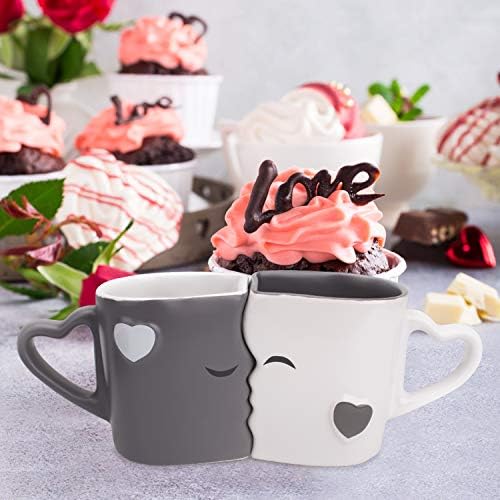 MIAMIO - чаши за Кафе/чаши за целувки, подаръчен комплект за младоженци на сватба/рожден ден/юбилей с подарък кутия (сив)