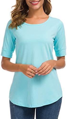 Памучни блузи EMIKTSH за жени, ризи с ръкави 1/2, свободна риза, туника с кръгло деколте, блузи