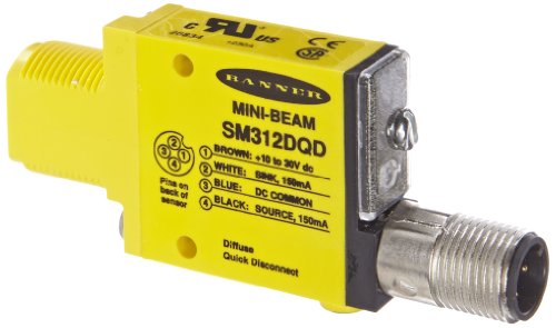 Фотоелектричния сензор за постоянен ток Banner SM312DQD Mini Beam, Множествена режим, 4-Пинов европейския QD конектор, обхват на измерване