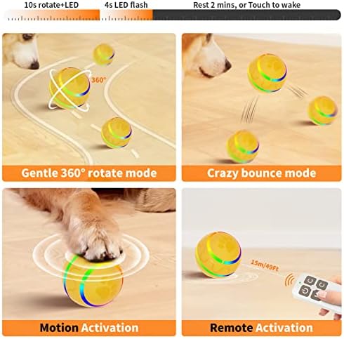Bysunty Интерактивна Играчка-Топка за кучета със Средни размери, Активен Катящийся Топката с Осветление и Дистанционно Управление, Автоматично