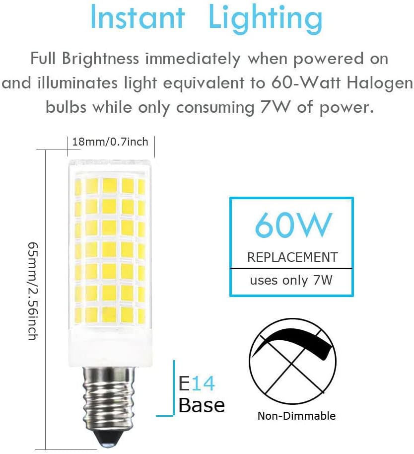 Greeogin 3 опаковки led крушки E14 мощност 7 W, Еквивалент на европейската основната лампа E14 с Капацитет 60-70 Вата, лампа с нажежаема жичка AC110-130V дневна светлина 6000 До подмян?