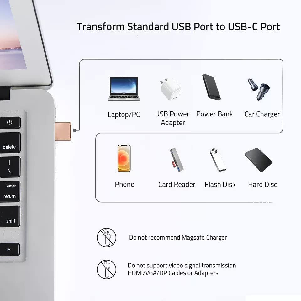 Адаптер за зарядно устройство USB Type C от алуминиева сплав за пренос на данни USB 2.0 A за смартфон (комплект от 2 броя) (златен)