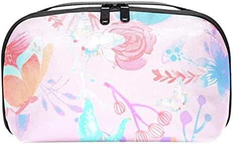 Калъф за носене, чанта, USB-кабел, органайзер, джобен аксесоар, портфейл с цип, розова пеперуда на цвете