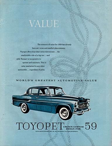 ОБИЧАЙ СЕДАН TOYOPET CROWN 1959 г. съобщение * най-Голямата автомобилна стойност в света * ГОЛЯМА РЕКОЛТА ДЕТАЙЛ-ЦВЕТНА РЕКЛАМА - САЩ