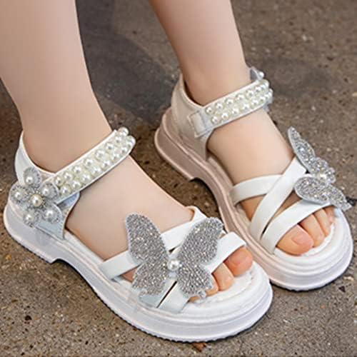 Лятна Нова Детски Обувки с Лък и Възел, Детска Римска Обувки с Ярки Диаманти, Обувки на Принцесата за по-Големите Деца, Бели Обувки за