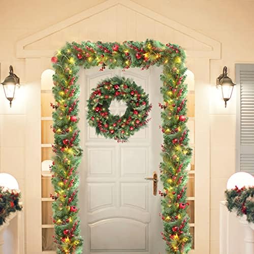 24-Инчов Коледни Врата, Венци, Коледни Венци с подсветка за входната врата, led Светлини работещи на батерии, Голям Коледен Венец с Топки,