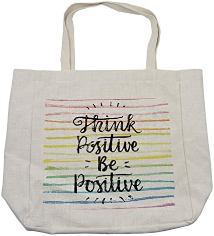 Пазарска чанта Ambesonne Positive Energy, Етикети Пастелни Тонове, Пунктирана линия Цветове на Дъгата, Дългогодишна Множество чанта за